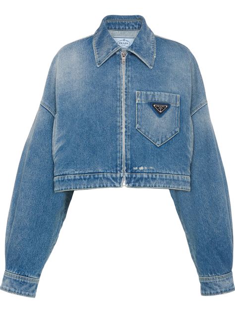 prada logo cropped denim jacket|prada jean jacket cropped.